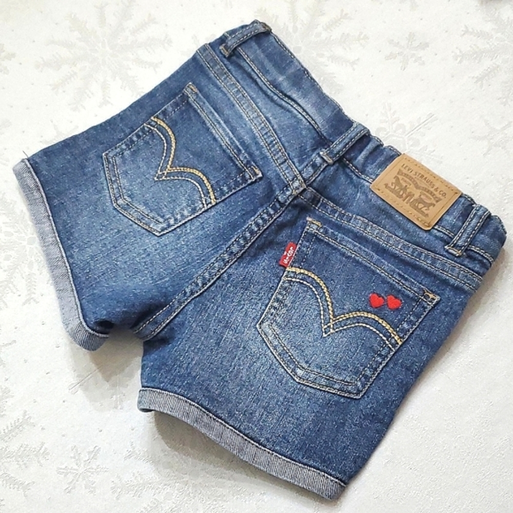Levi's Blue Denim with Red Hearts Shorty Shorts Girls Size 6X Regular - Picture 3 of 9